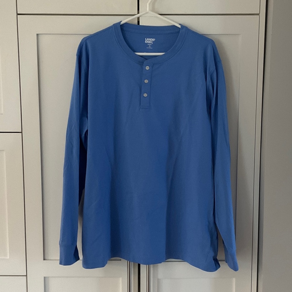Lands' End Blue Long Sleeve Henley Shirt